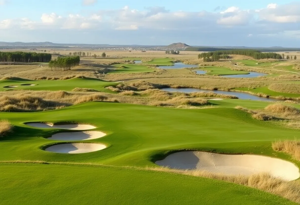 Challenging golf course with water hazards