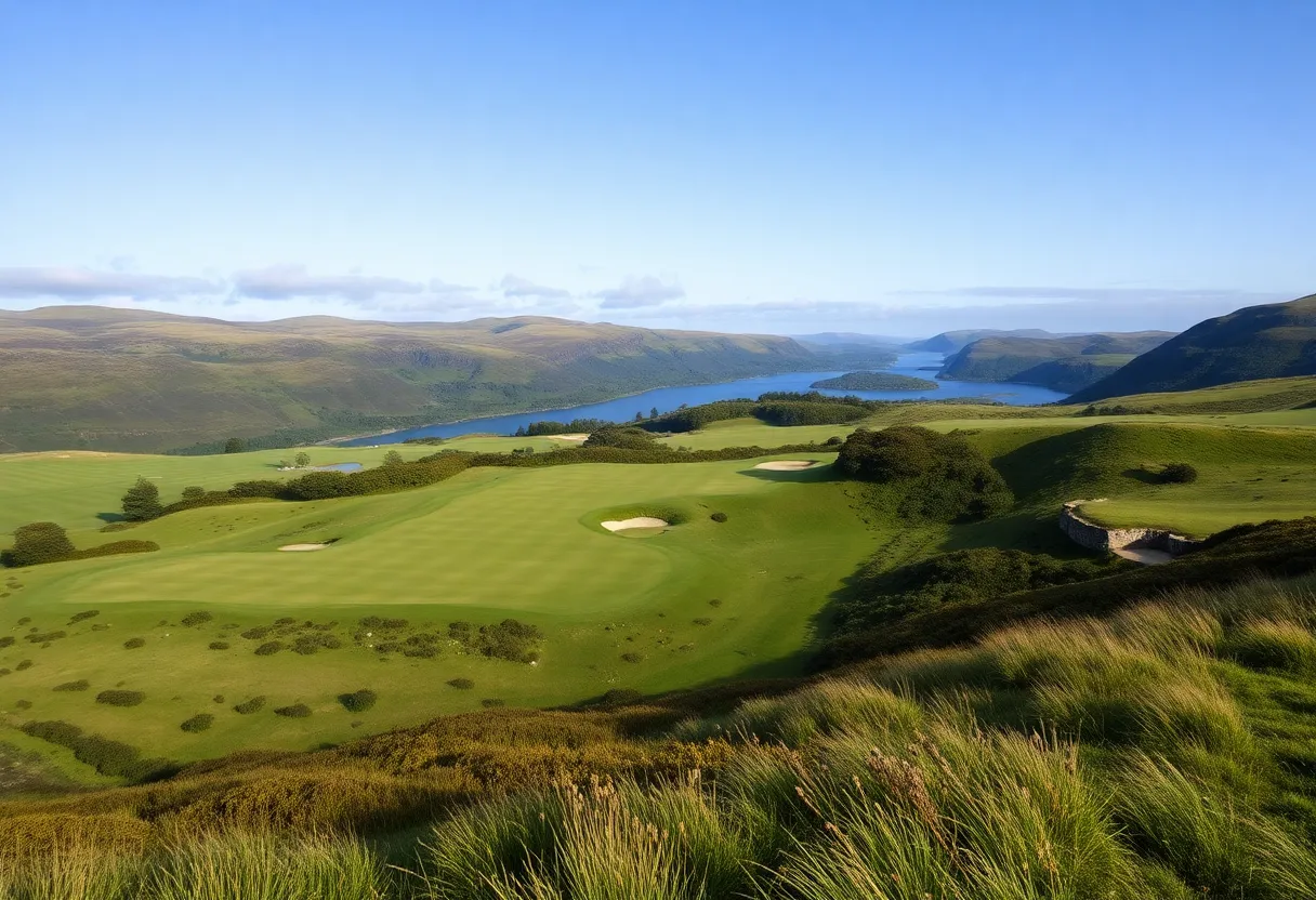 Scenic hidden golf course surrounded by hills and trees