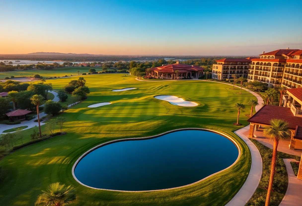 A breathtaking luxury golf resort boasting a beautiful golf course framed by nature