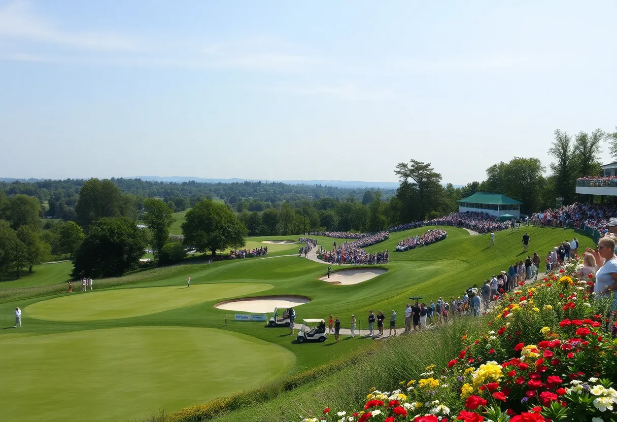 Golf course with spectators during The Masters tournament