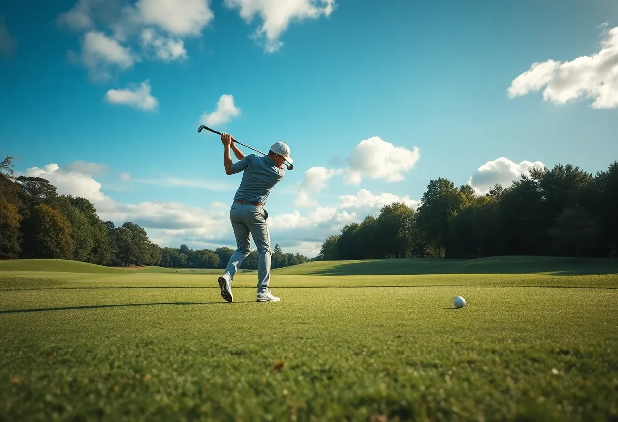 Golfer preparing to take a shot on a golf course