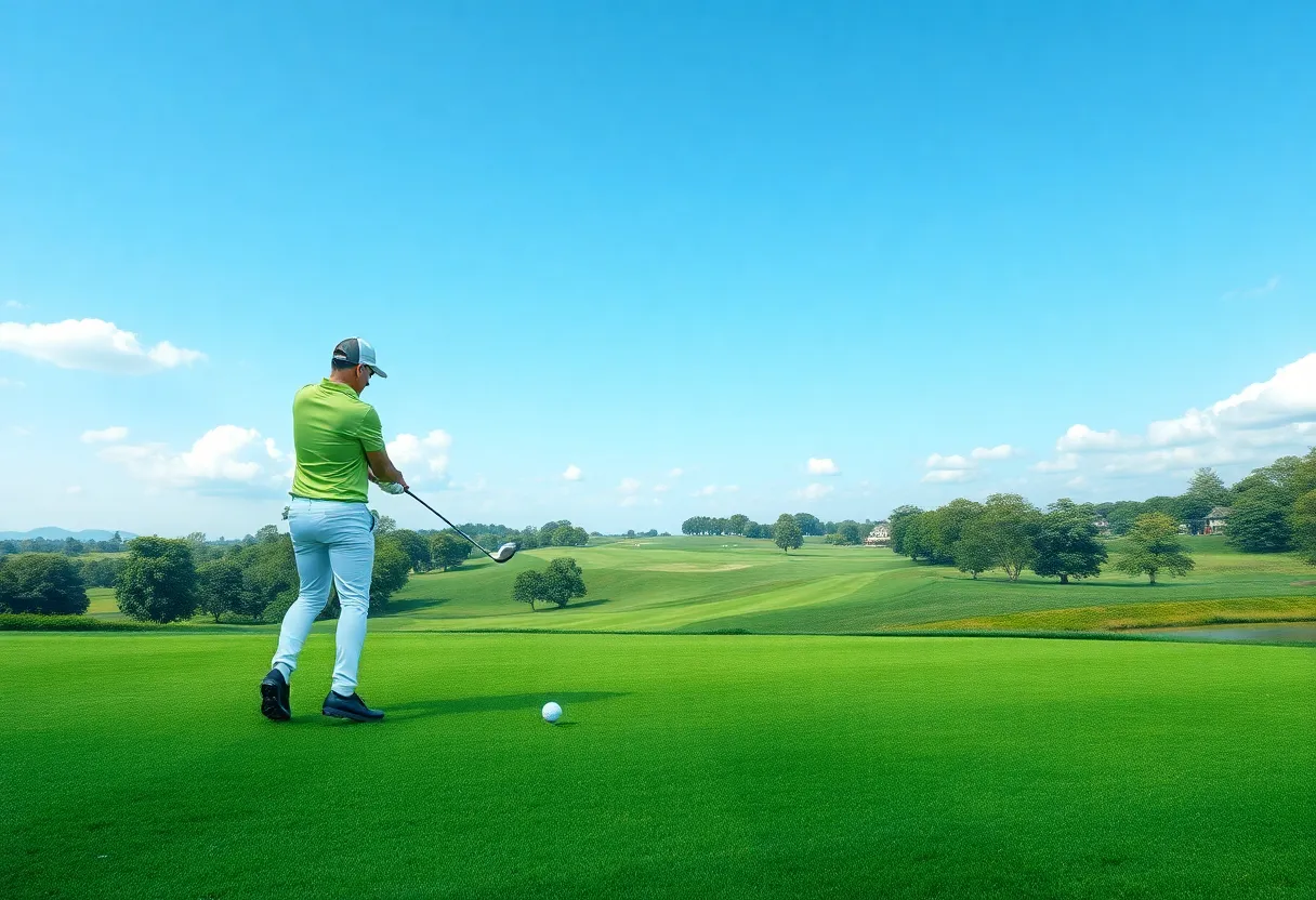 Golfer playing on a virtual golf course at Modry Las Golf Resort