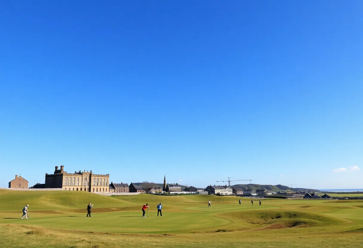 View of golfers on the Old Course at St Andrews