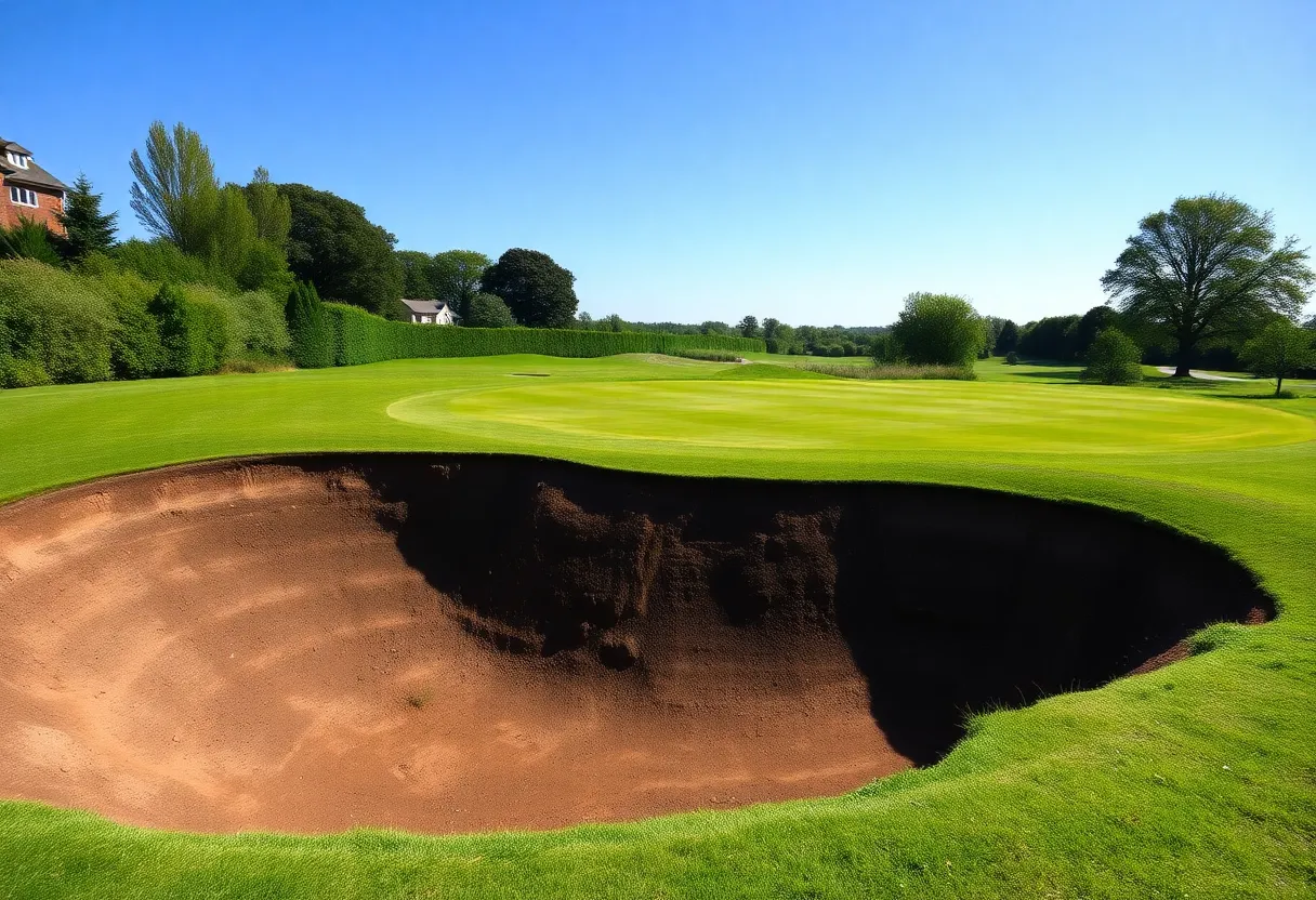A view of the newly renovated 14th hole at Pasatiempo Golf Club showcasing its unique swale and pristine greens.