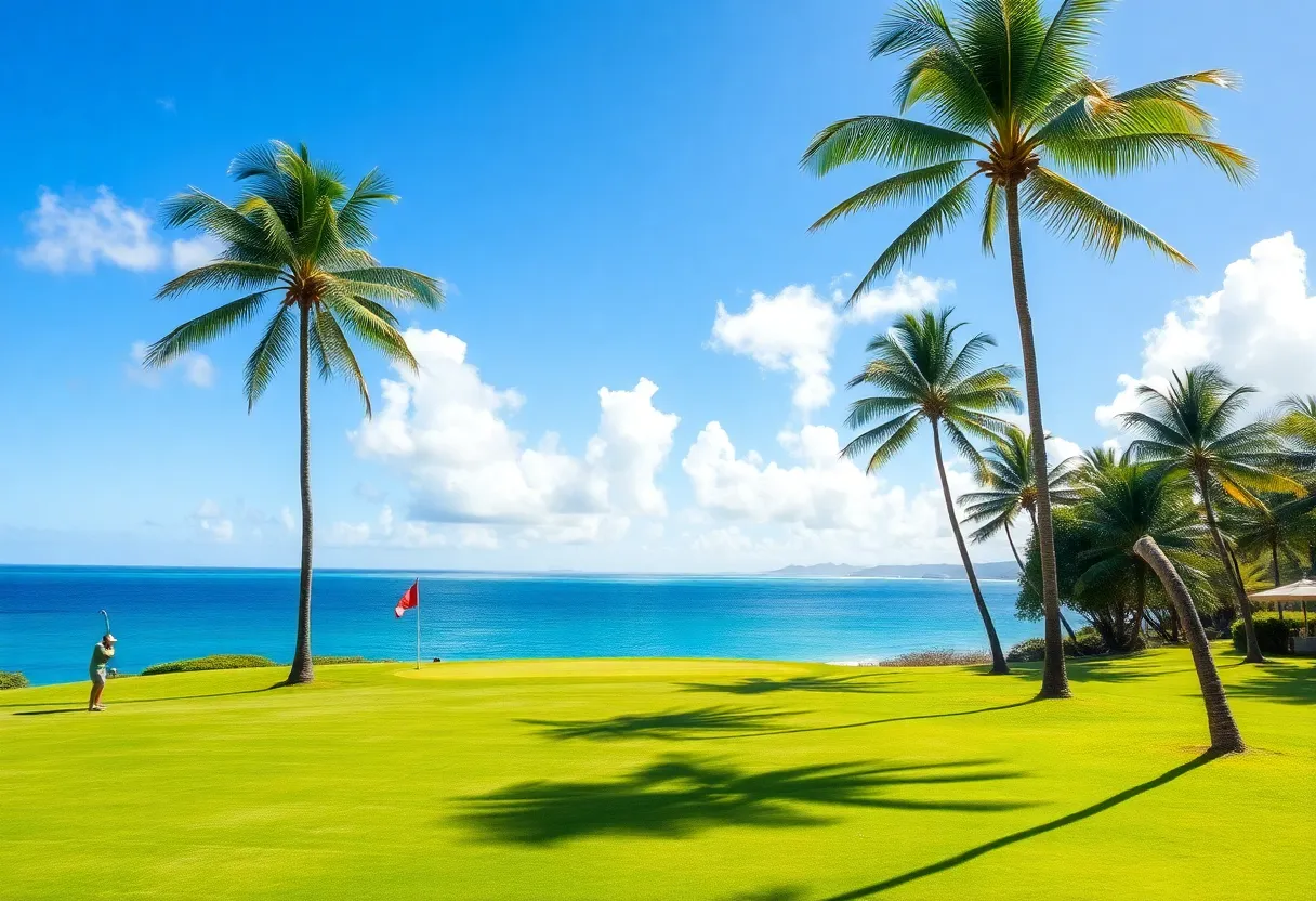 Golfers playing on a scenic course in Puerto Rico