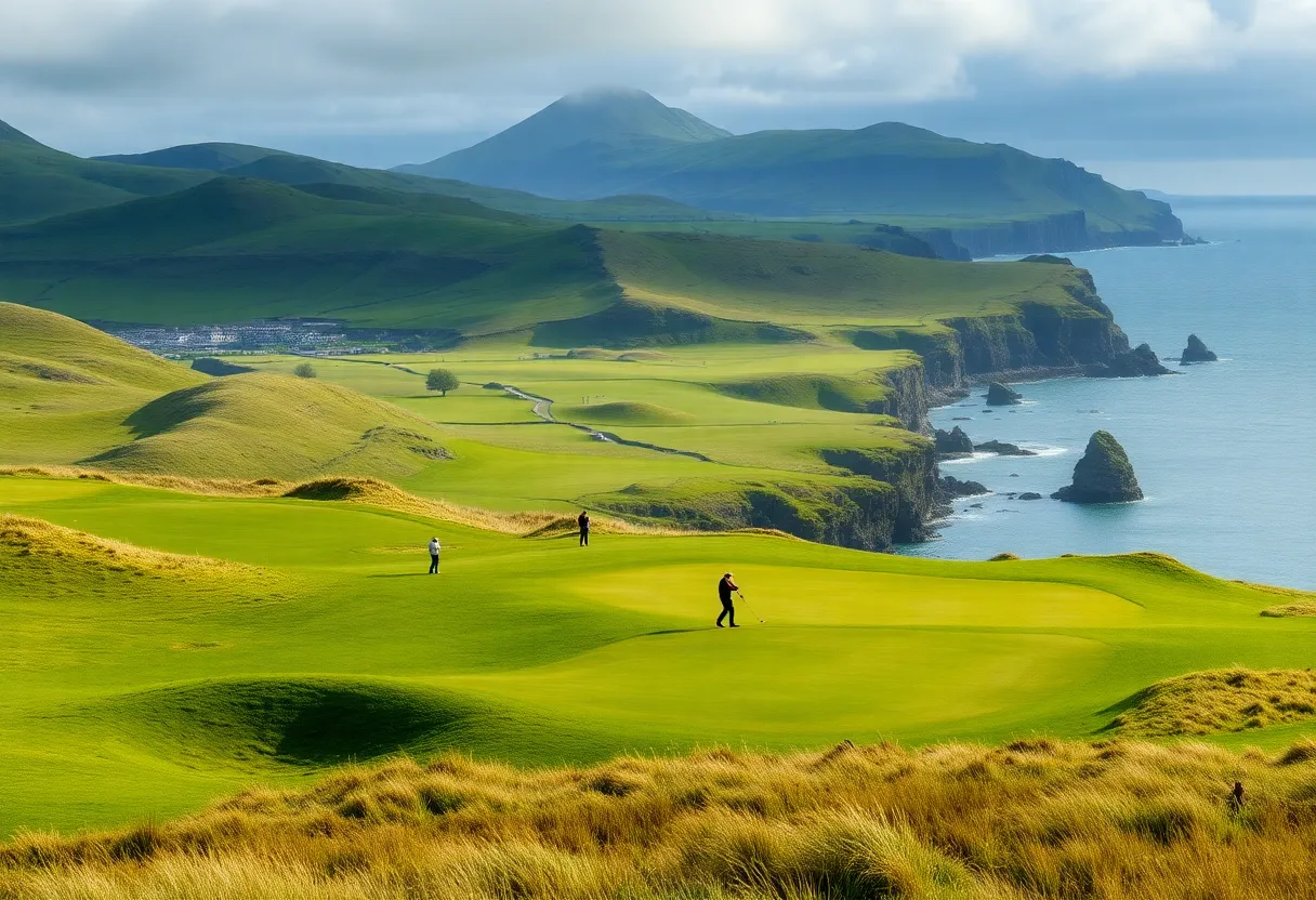Beautiful Scottish golf course scenery with golfers