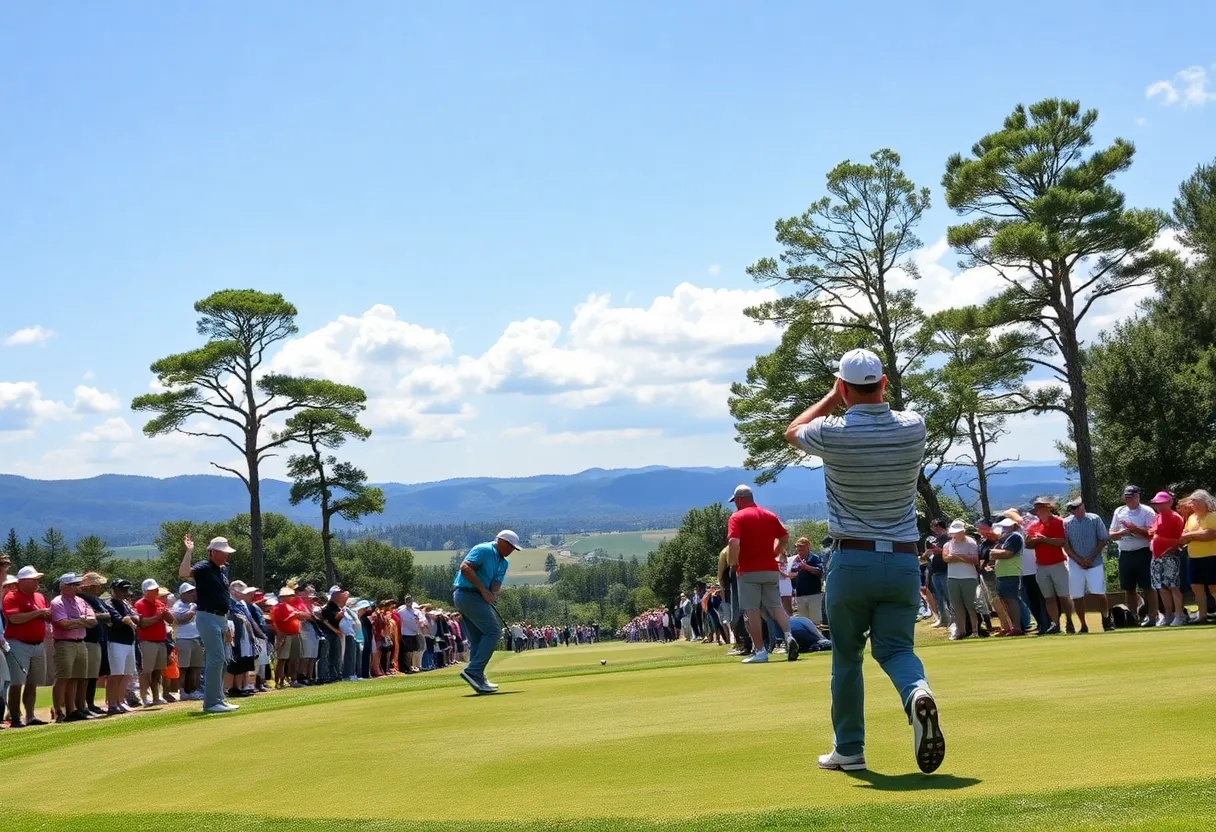 Golf tournament scene at Porsche Singapore Classic with players and spectators