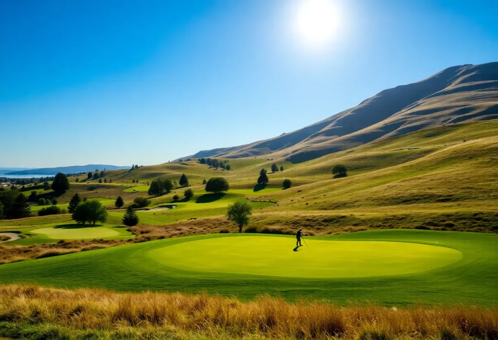 Prestigious golf course with golfers on the fairway