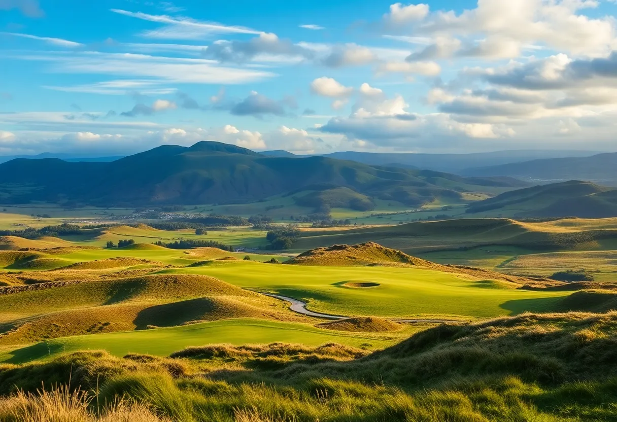 Prestigious golf course with golfers on the fairway