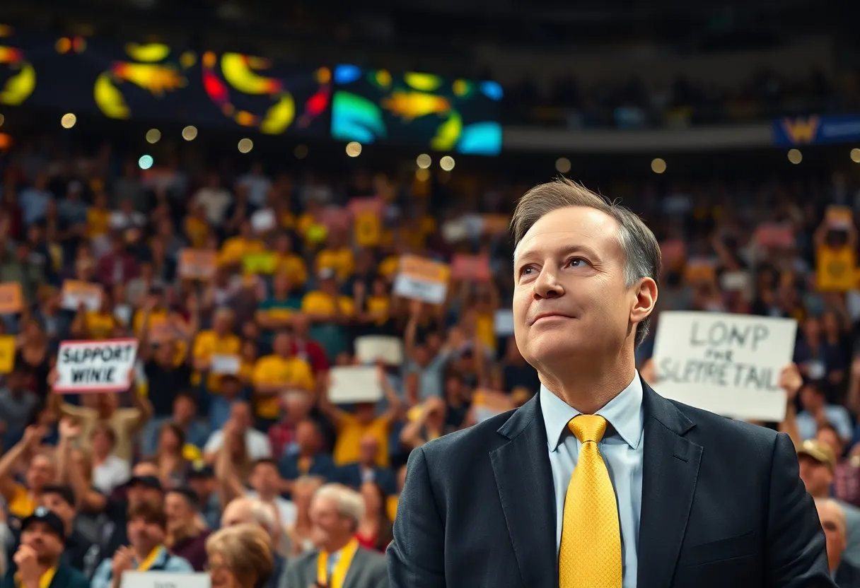 Donald Trump attending UFC 314 amidst a cheering crowd