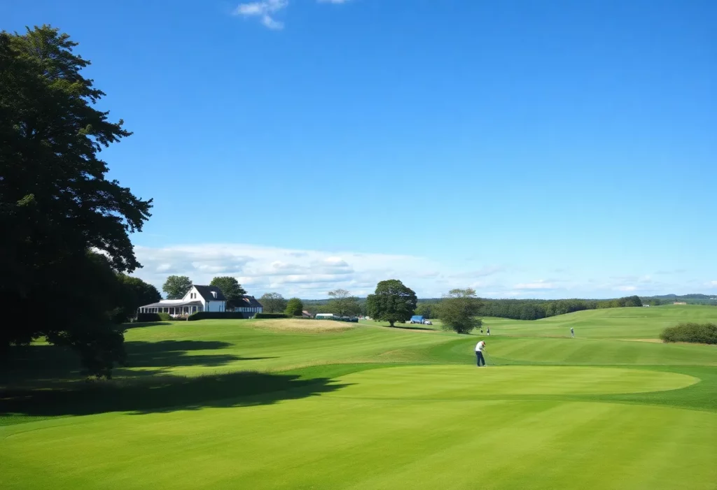 Beautiful landscape of a UK golf course with golfers