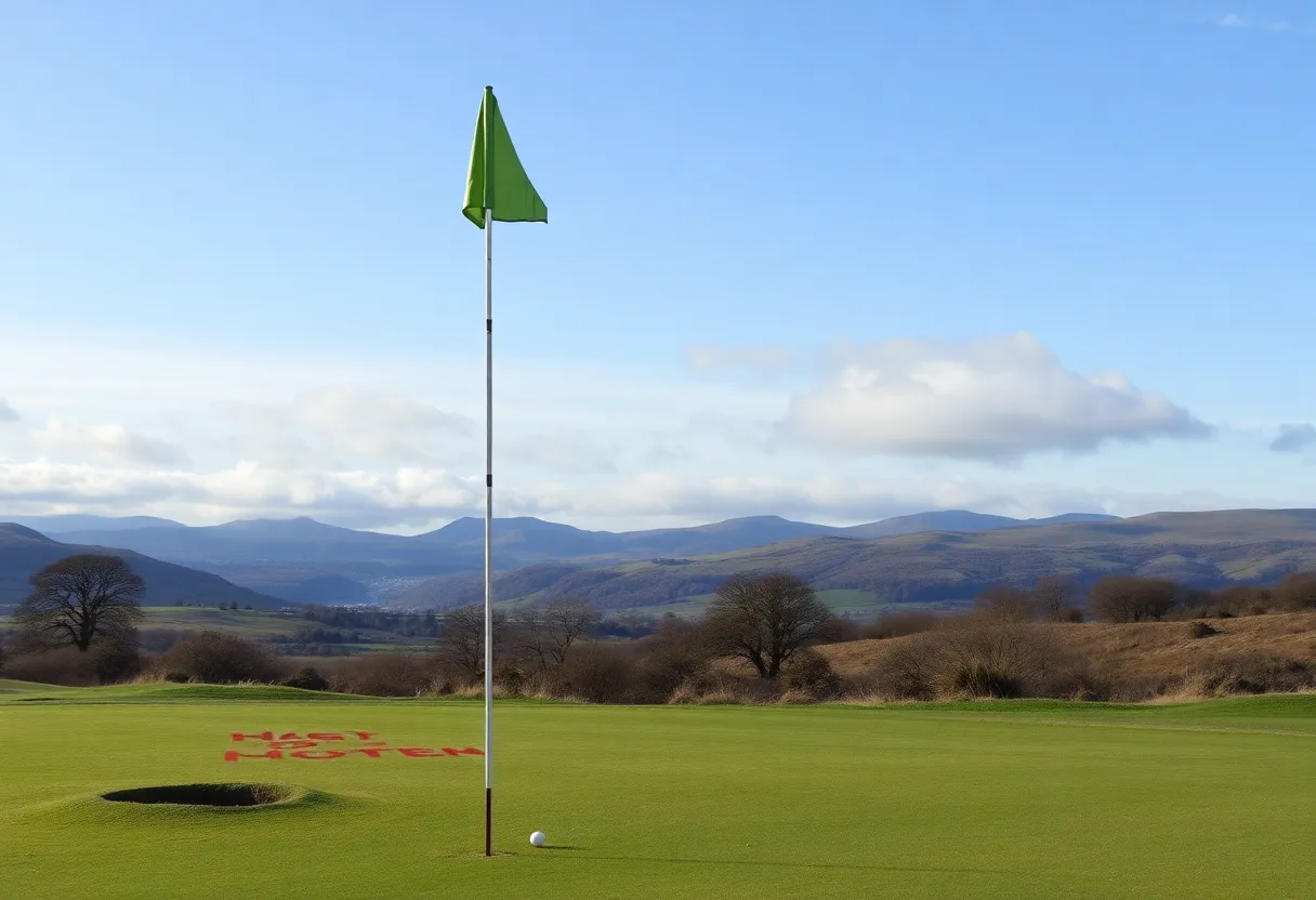 Vandalized areas of Turnberry Golf Course with paint and damaged greens