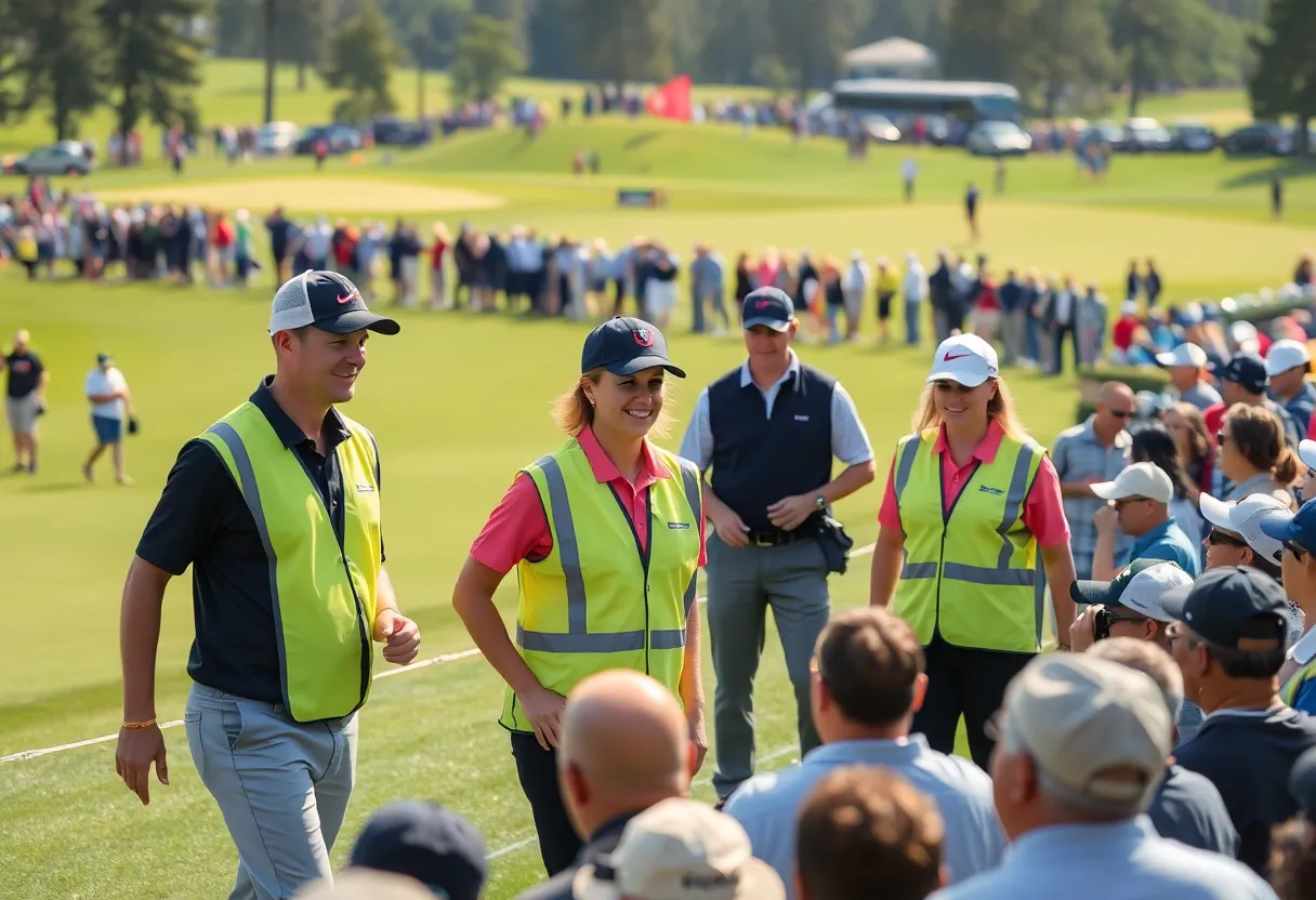 Volunteers helping guests at the 153rd Open golf tournament.