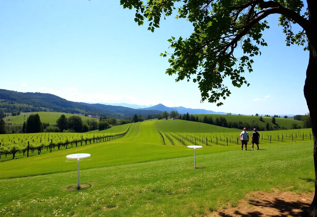 Disc golf players at White Tail Run Winery