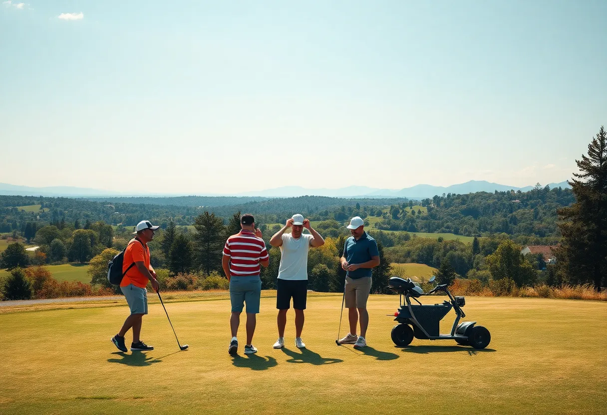 Group of friends playing golf on a budget-friendly course
