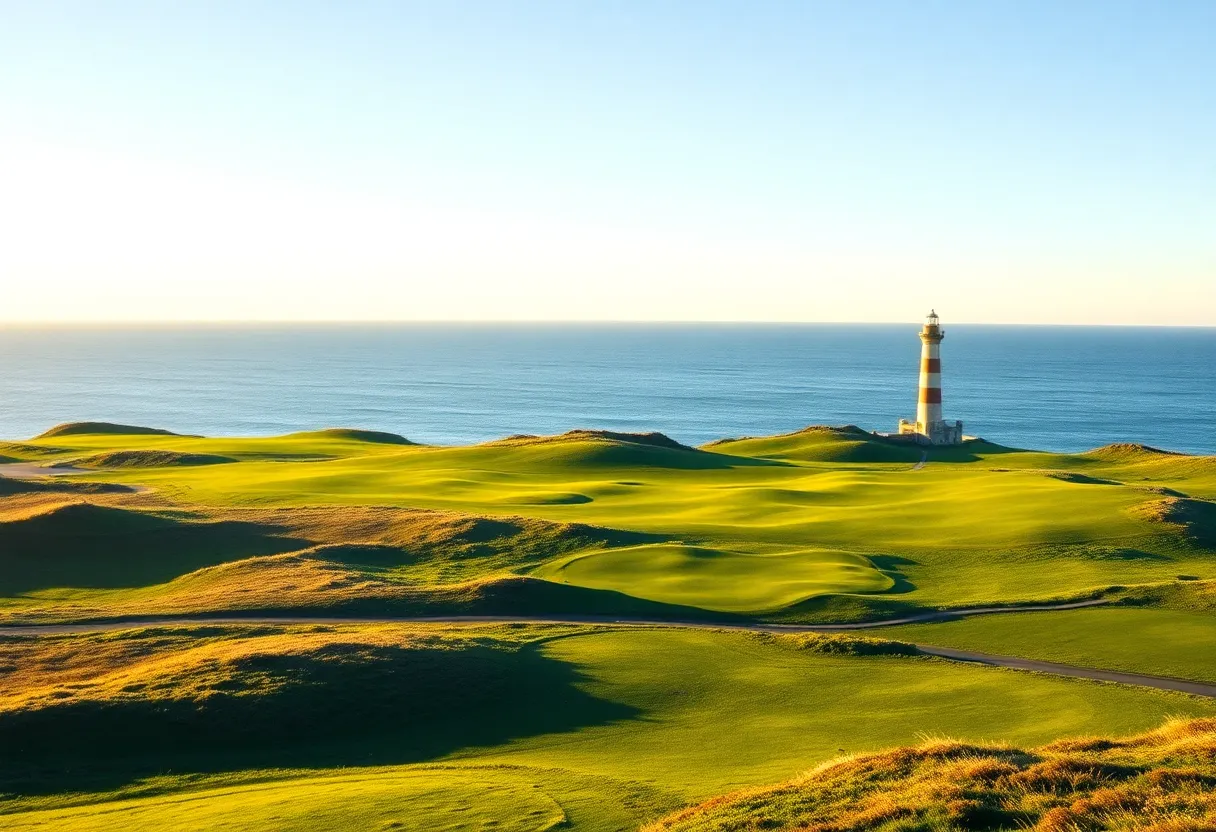 View of Cape Wickham Links with ocean and lighthouse