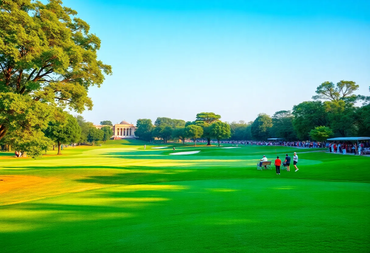 Scenic view of Delhi Golf Club during a golf tournament
