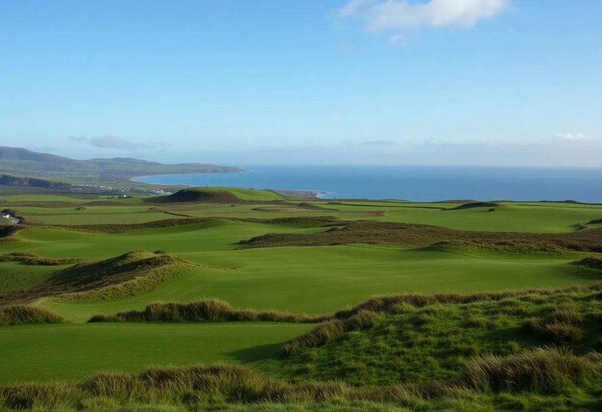 Scenic golf course in Donegal with lush greenery and coastal views