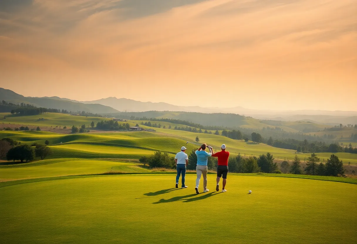 ETSU men's golf team practicing at Montreux Golf & Country Club