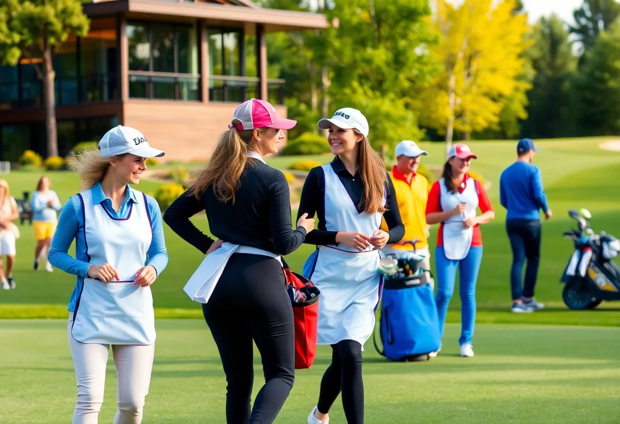 Female caddies supporting golfers at Al Zorah Golf Club