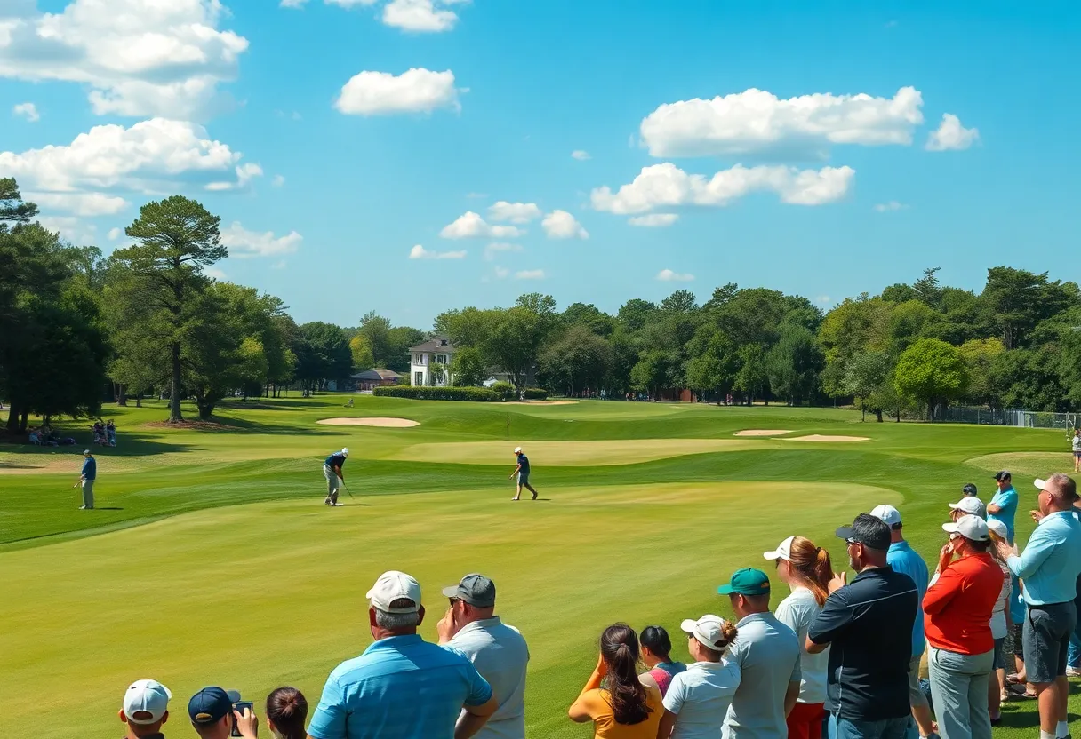 Golfers playing at Truist Championship with enthusiastic spectators