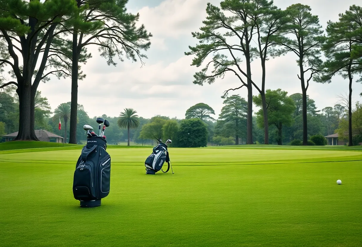 Golf course with golf bags symbolizing competition
