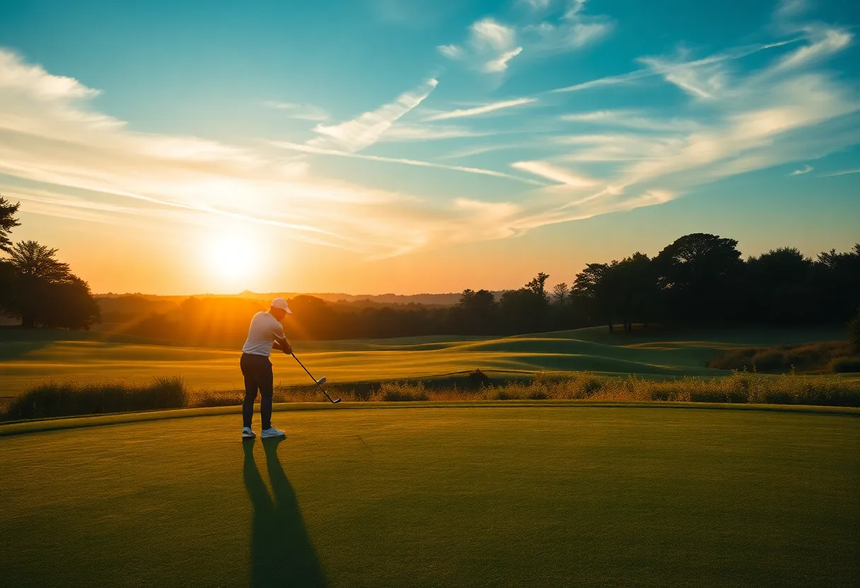 Beautiful golf course landscape at dawn