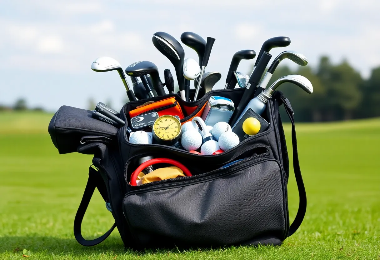 Golf bag packed with essentials for a golf trip