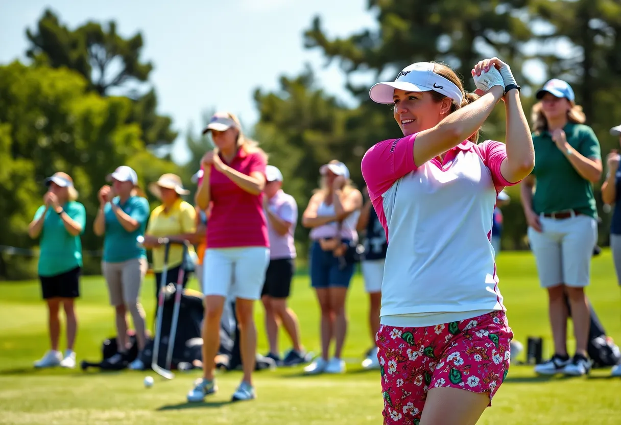 Women golfers competing in an LPGA tournament