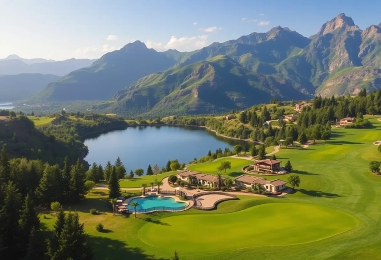 Scenic view of a luxury golf course with beautiful landscapes.