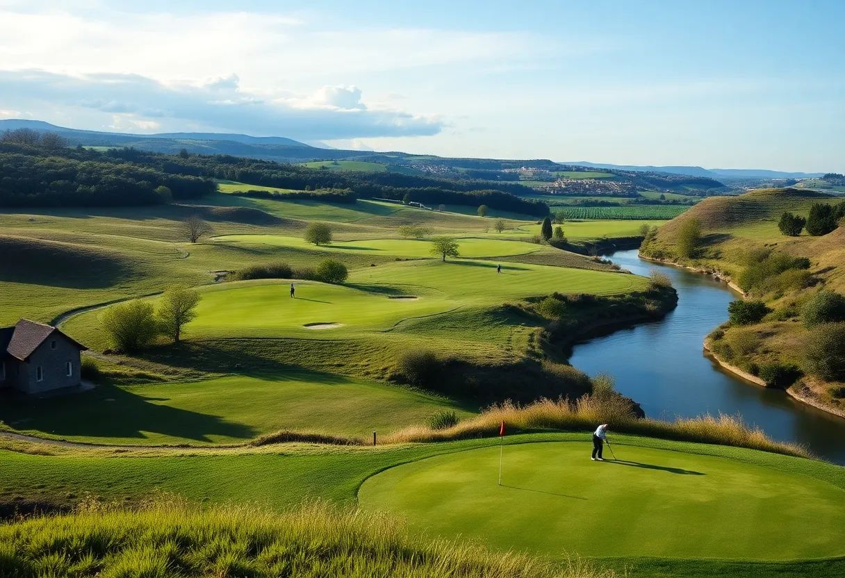 Golfers playing on a picturesque course in France