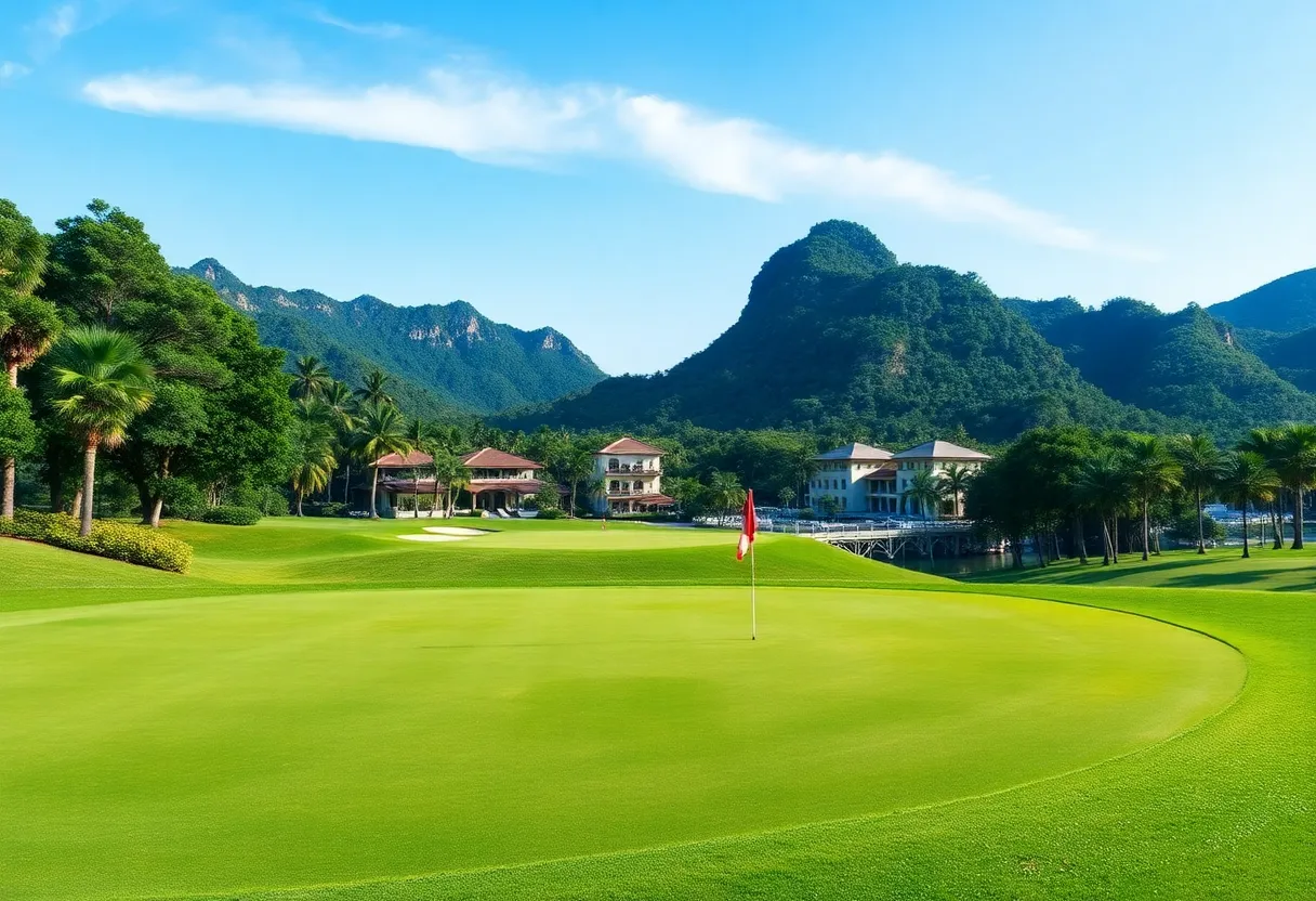 A picturesque view of a luxurious golf course in Asia.