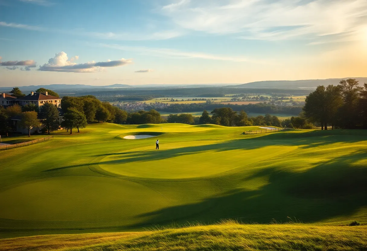 Golfers navigating Muirfield Village Golf Club during the Memorial Tournament.