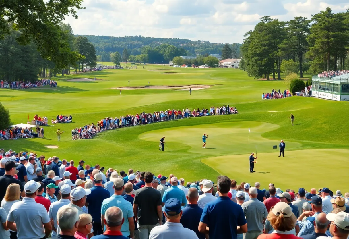 Vibrant scene of a golf tournament at a prestigious course