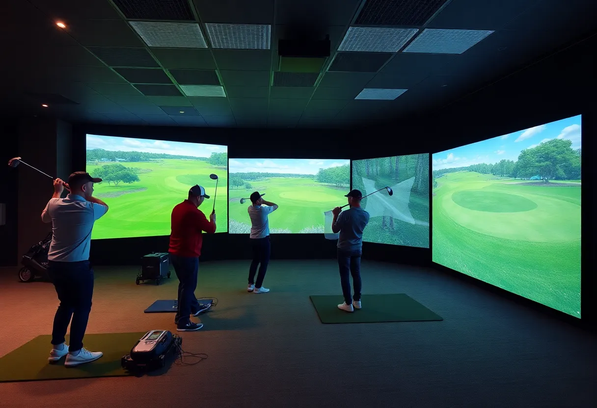 Indoor golf studio featuring advanced technology and golf simulators