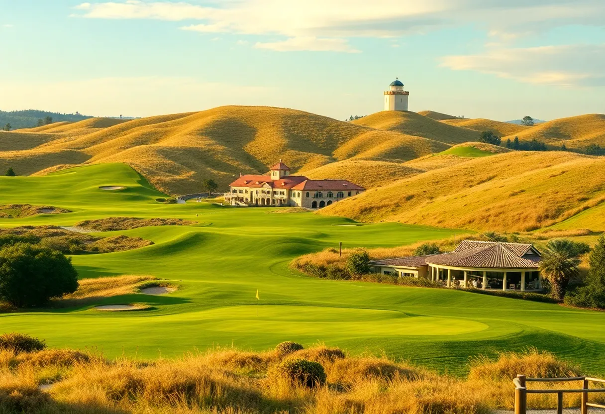 Scenic view of Pine Valley Golf Course with rolling hills and green fairways