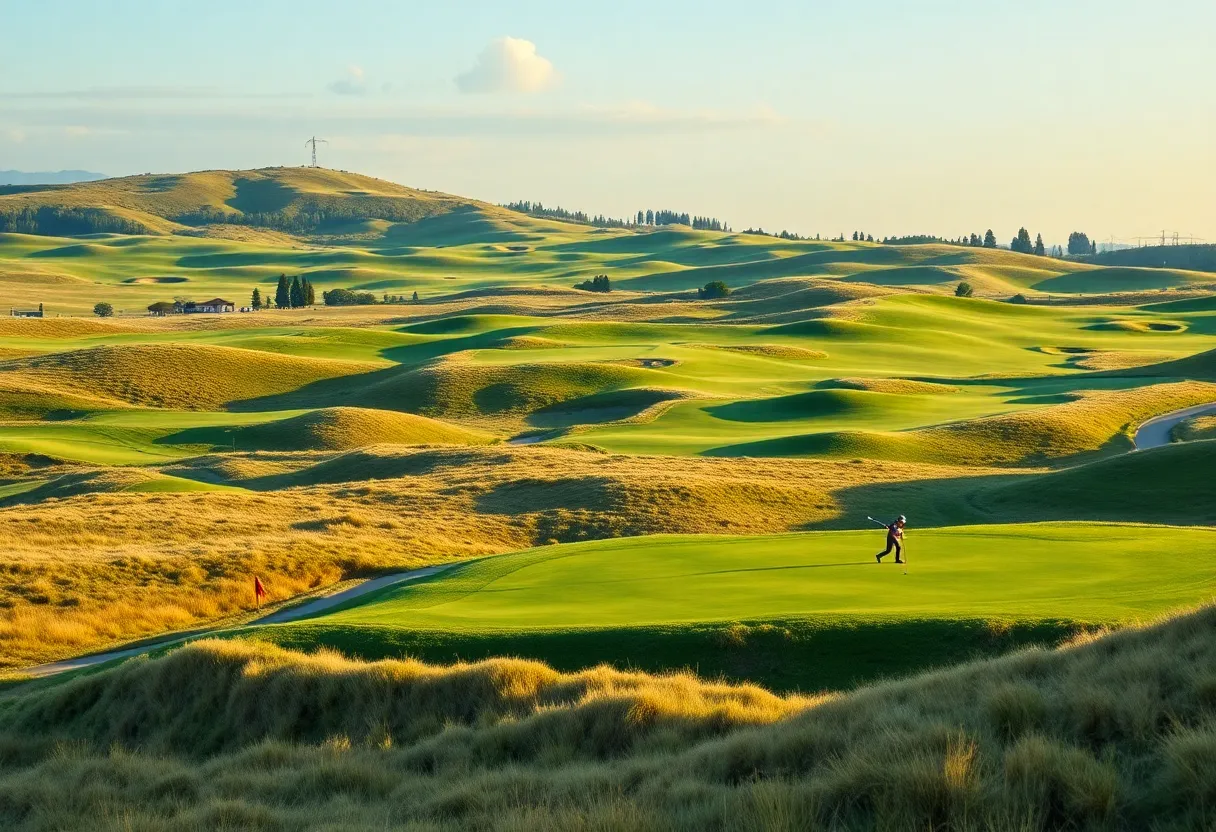 Landscape view of the Royal Dornoch Golf Club with construction areas visible for the new course and clubhouse.