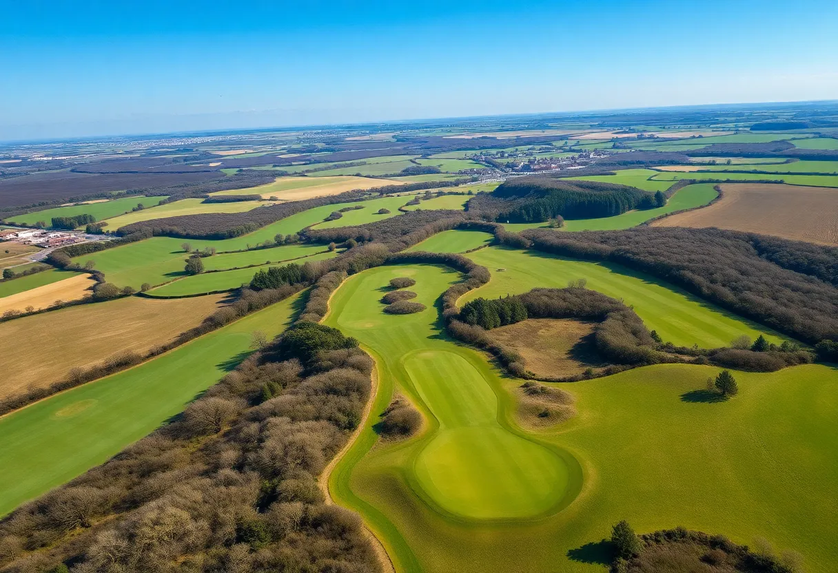 Aerial view of a scenic golf course in the UK
