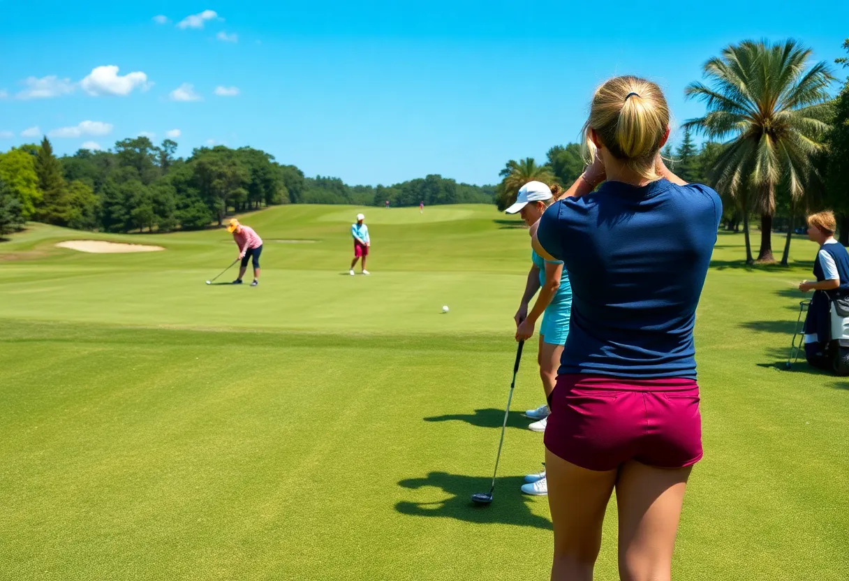 Women playing golf on a sunny day