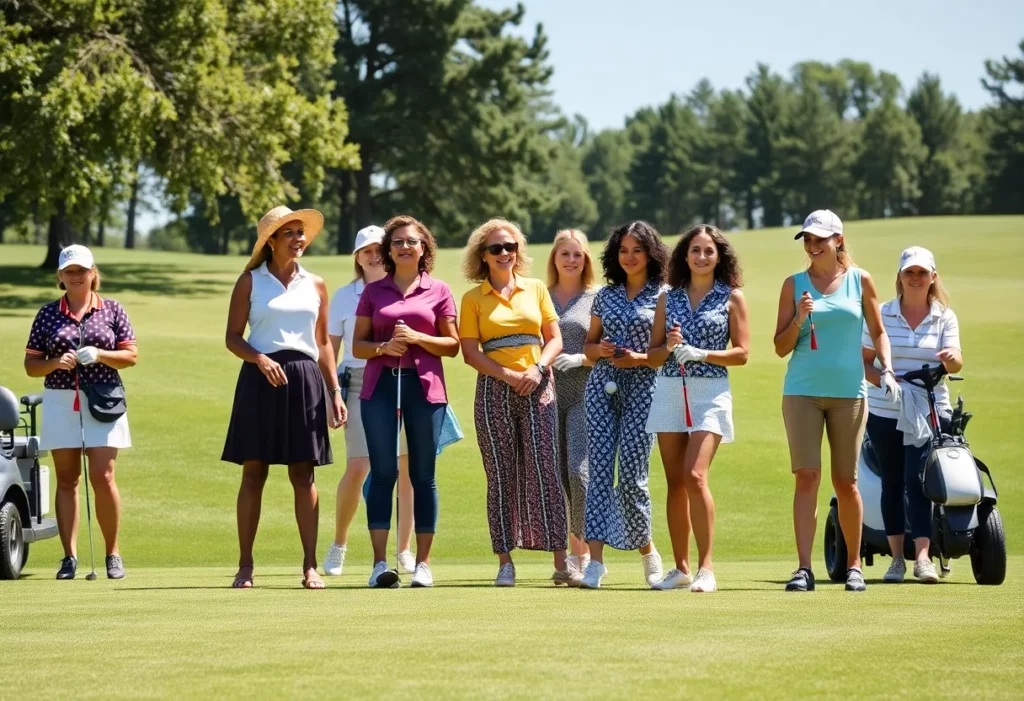 Women celebrating Women's Golf Day on a golf course