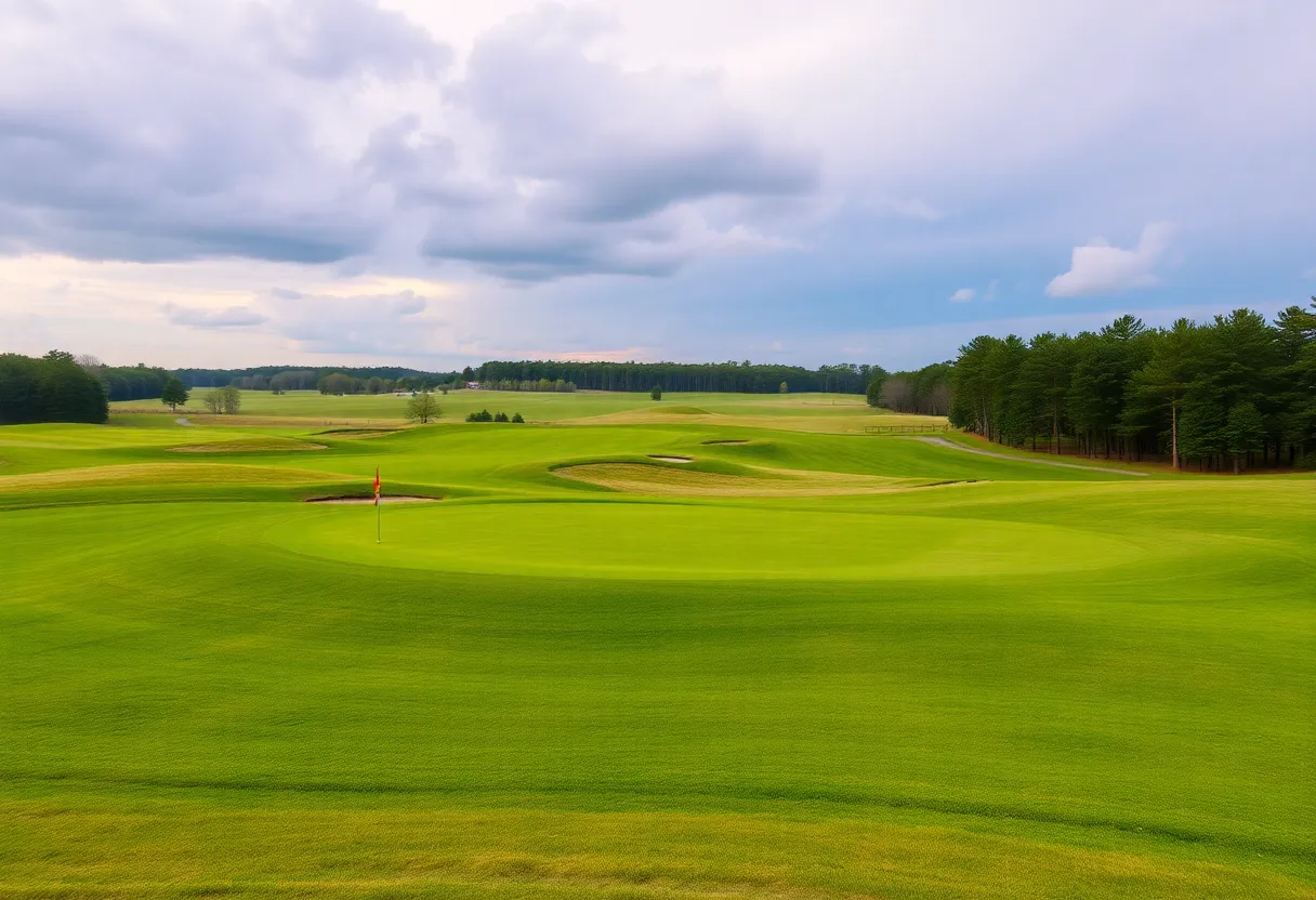 A stunning view of a golf course in Alabama with lush green fairways.