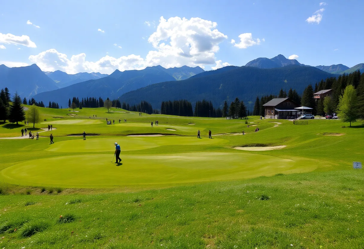Scenic view of the Austrian Alpine golf course during a competition