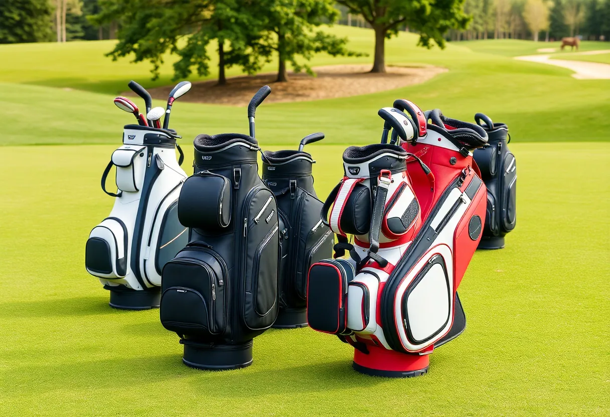 Selection of the best golf cart bags for 2025 on a golf course
