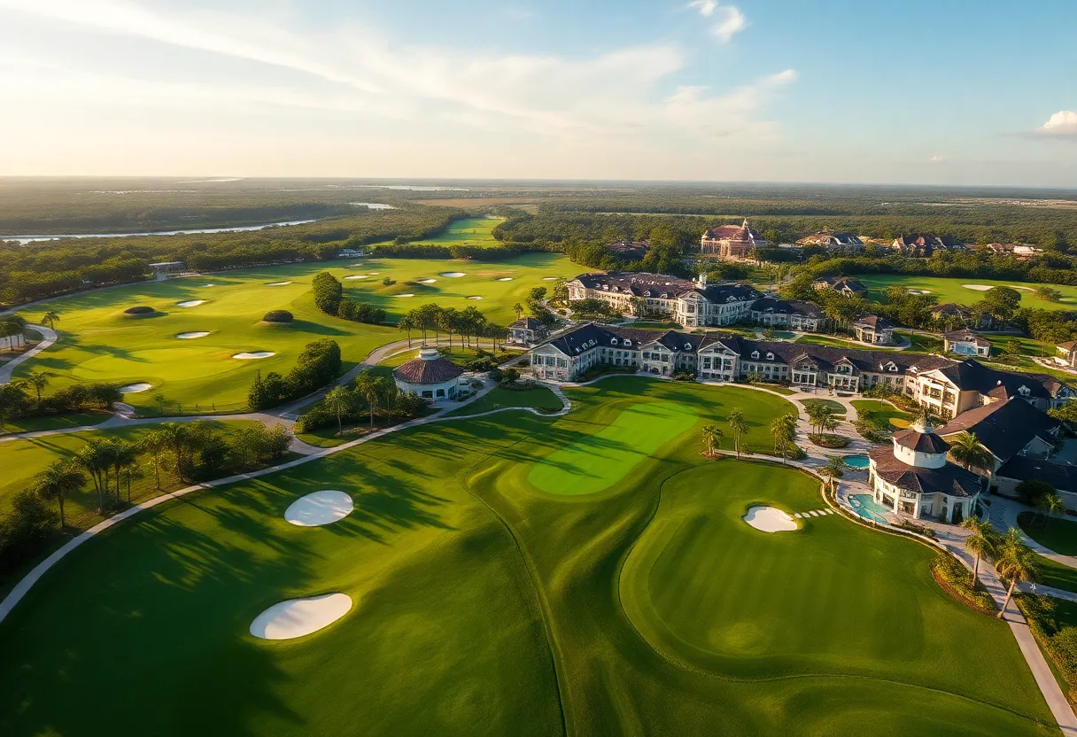 Aerial view of Cabot Citrus Farms golf resort showcasing golf courses and luxury facilities.