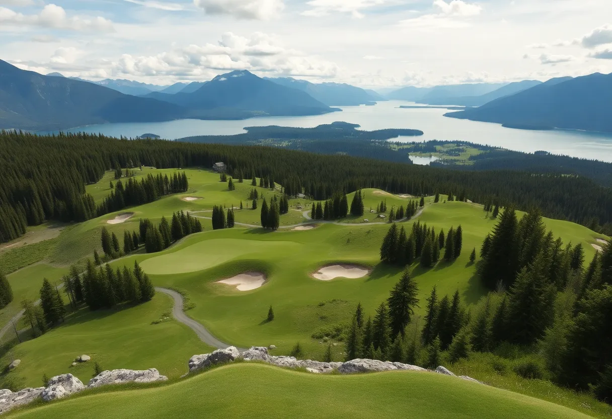 Scenic golf course in Canada with mountains and lakes
