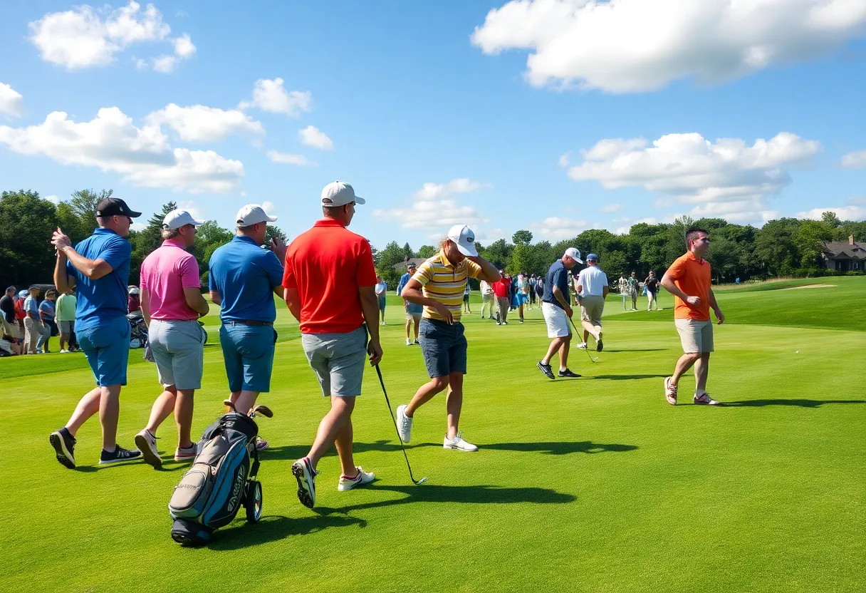 Collegiate golfers in action during the tournament.