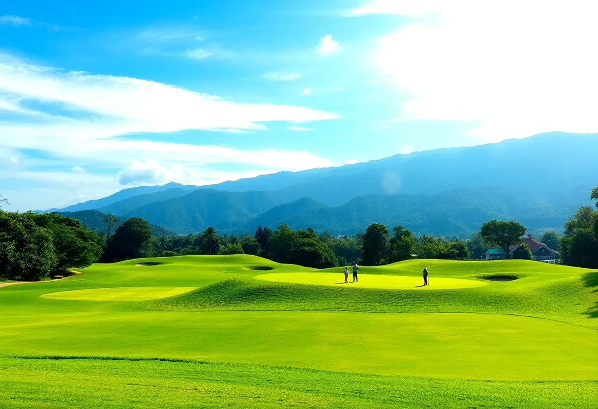 Golf course in Colombia with mountains and trees
