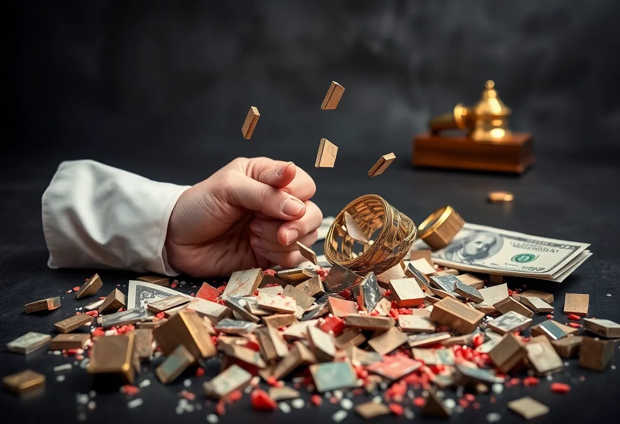 A representation of investment fraud and broken trust in finance.