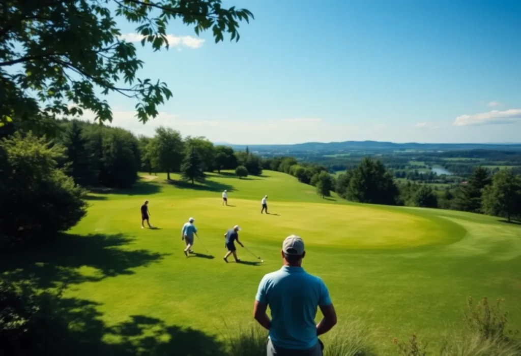 Golfers on a scenic golf course