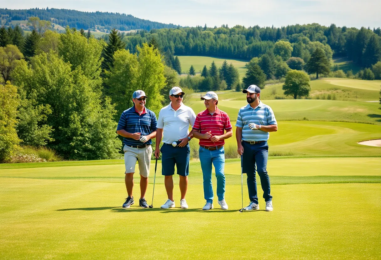 Golfers on a scenic golf course